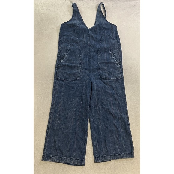 Pilcro Pants - Pilcro Anthropologie Wide Leg Jumpsuit Women's Size Large Blue Linen Blend Denim